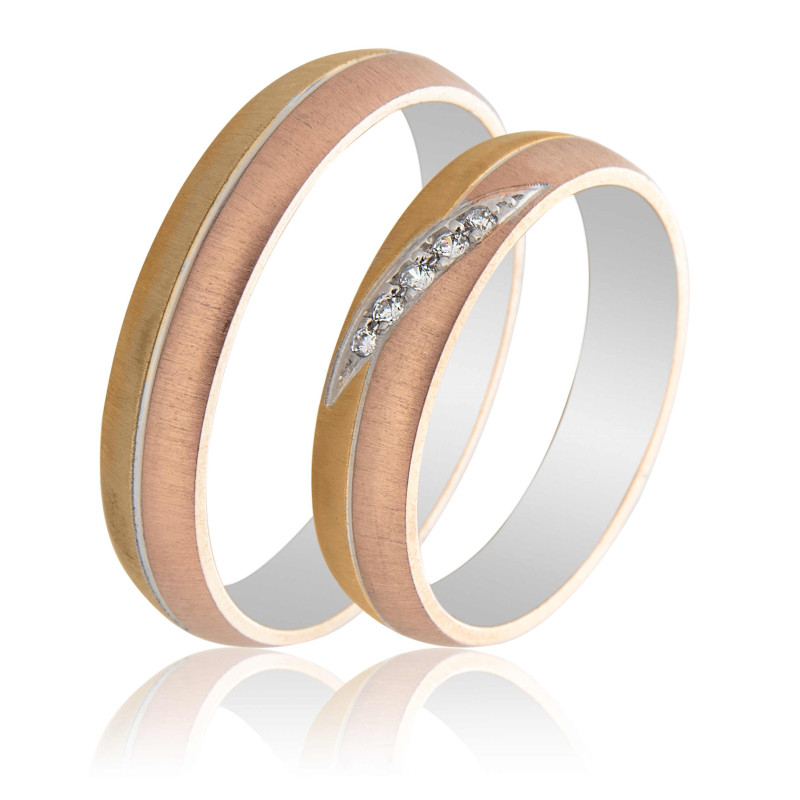 Maschio Femmina Διχρωμες Βερες Γαμου 14 Καρατίων μεμονωμένο τεμάχιο