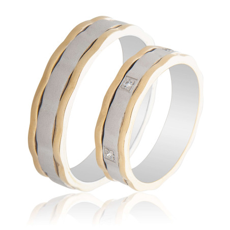 Maschio Femmina Διχρωμες Βερες Γαμου 14 Καρατίων μεμονωμένο τεμάχιο