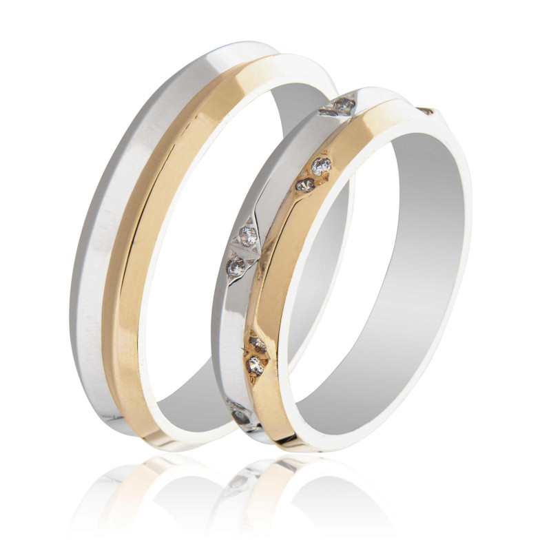 Maschio Femmina Διχρωμες Βερες Γαμου 14 Καρατίων μεμονωμένο τεμάχιο