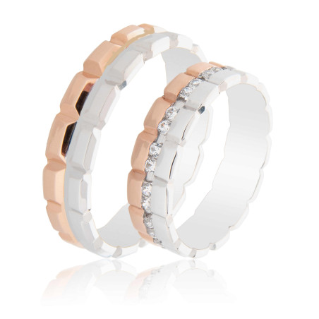 Maschio Femmina Διχρωμες Βερες Γαμου 14 Καρατίων μεμονωμένο τεμάχιο