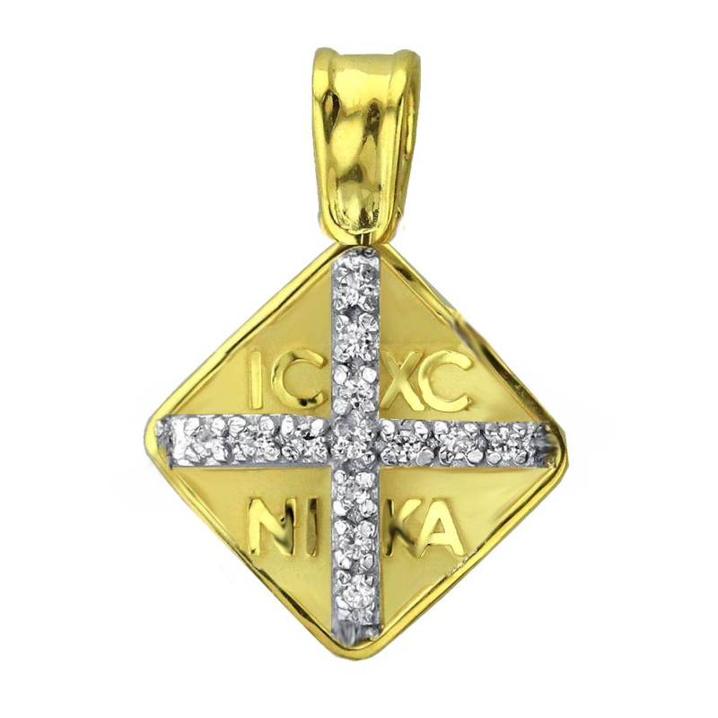 Κρεμαστό Κωνσταντινάτο φυλαχτό από χρυσό με ζιργκον 14Κ