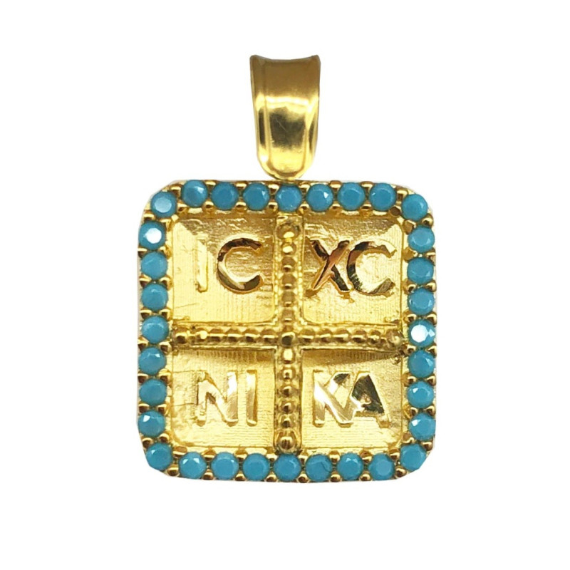 Κρεμαστό Κωνσταντινάτο φυλαχτό από χρυσό με ζιργκον 14Κ