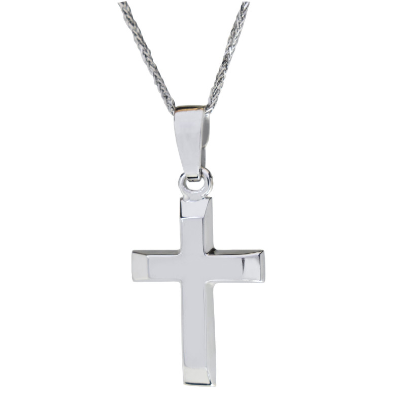 Λευκόχρυσος ανδρικός σταυρός με αλύσιδα 14 Καρατίων