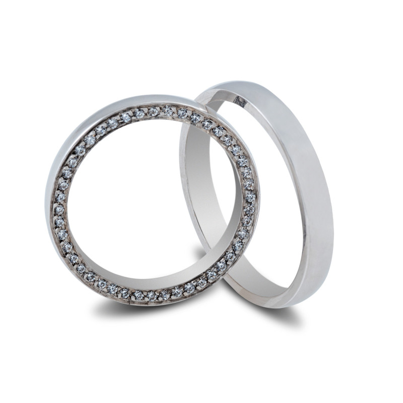 Maschio Femmina Λευκοχρυσες Βερες Γαμου 14 Καρατίων μεμονωμένο τεμάχιο