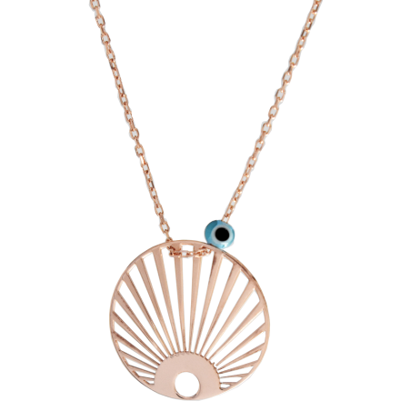 Ασημένιο ροζ χρυσο κολιέ με ματακι 925