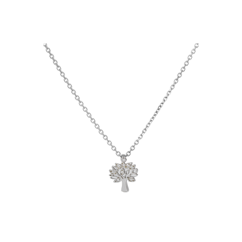 Κολιέ λευκοχρυσο 14 καρατίων δενδρο της ζωης με ζιρκον