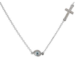 Κολιέ  Λευκοχρυσό 14 καρατίων ματι με σταυρουδακι και ζιρκον