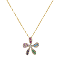 Κολιέ Χρυσο 14 καρατίων λουλουδι με ζιργκον