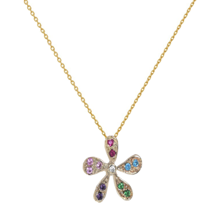 Κολιέ Χρυσο 14 καρατίων λουλουδι με ζιργκον