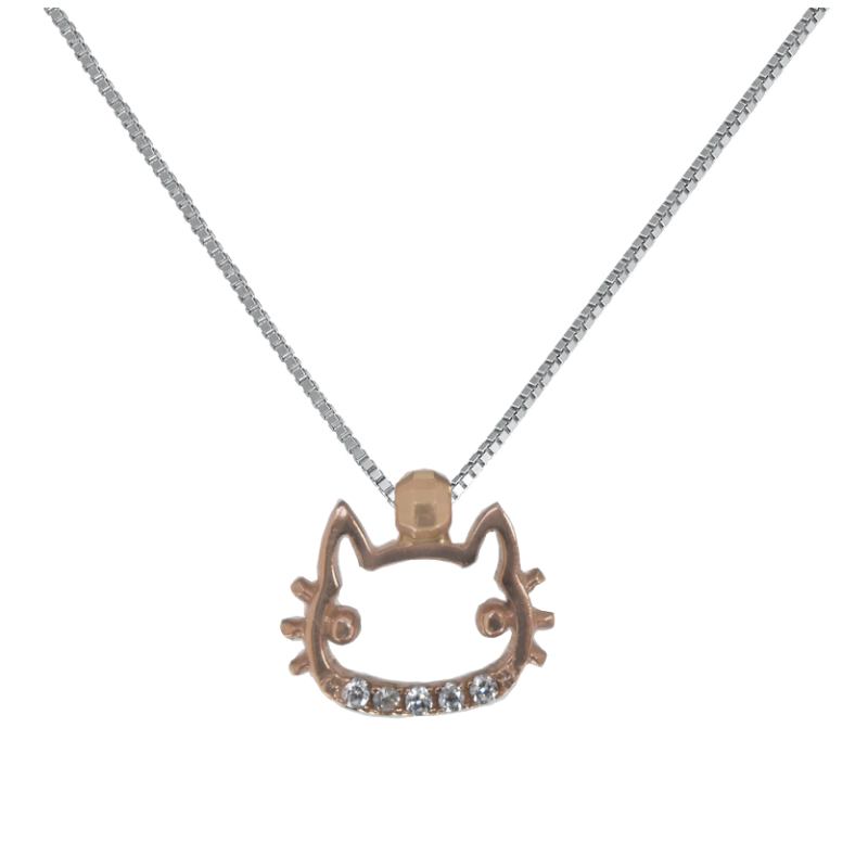 Κολιέ Ροζ Χρυσο - Λευκοχρυσο 14 καρατίων HELLO KITTY