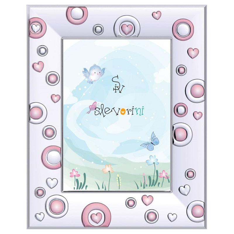 Παιδική κορνίζα με κυκλους και καρδουλες ροζ