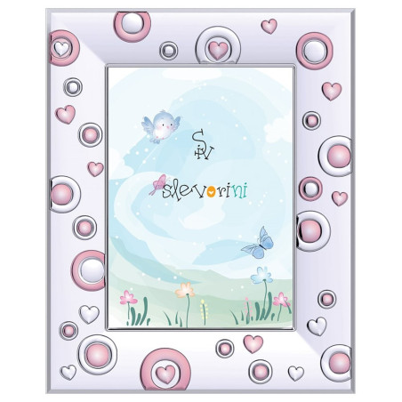 Παιδική κορνίζα με κυκλους και καρδουλες ροζ