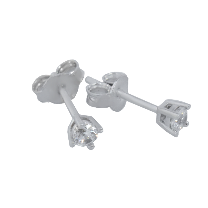 Σκουλαρίκια μονόπετρο λευκοχρυσο Κ14