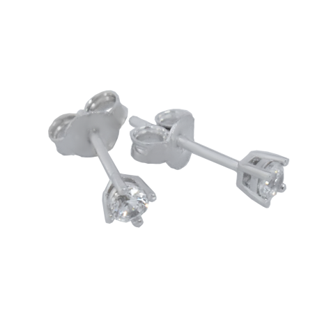 Σκουλαρίκια μονόπετρο λευκοχρυσο Κ14