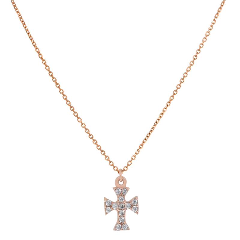 Κολιέ σταυρουδακι με ζιργον ροζ χρυσο 9 καρατίων