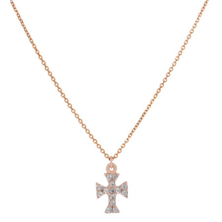 Κολιέ σταυρουδακι με ζιργον ροζ χρυσο 9 καρατίων