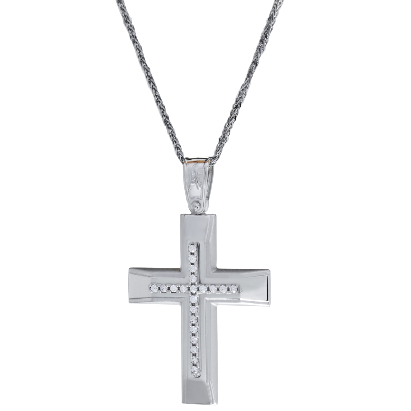 Λευκόχρυσος γυναικείος σταυρός 14 Καρατίων