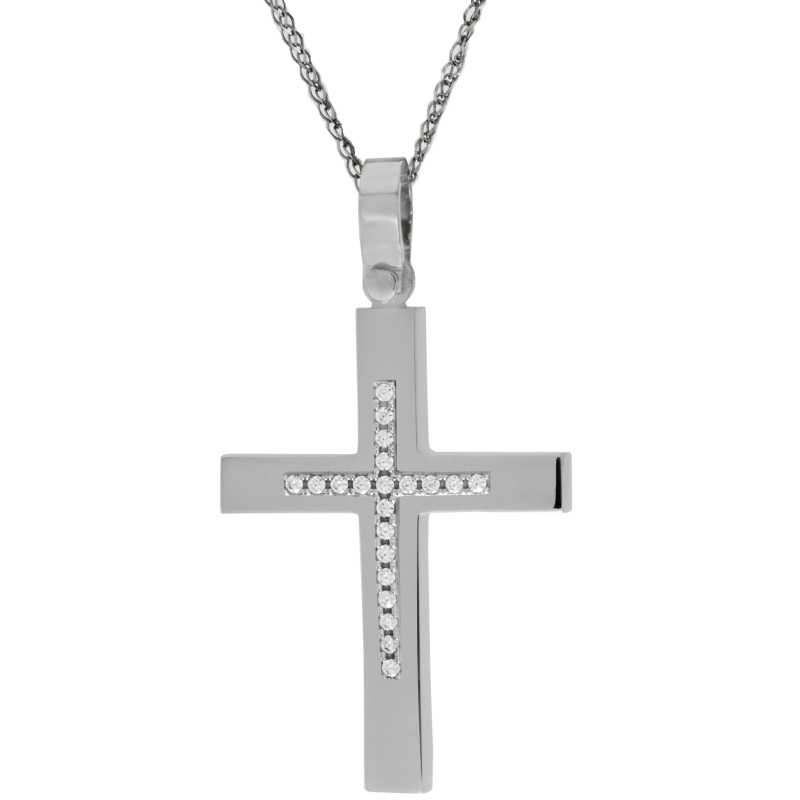 Λευκόχρυσος γυναικείος σταυρός 14 Καρατίων