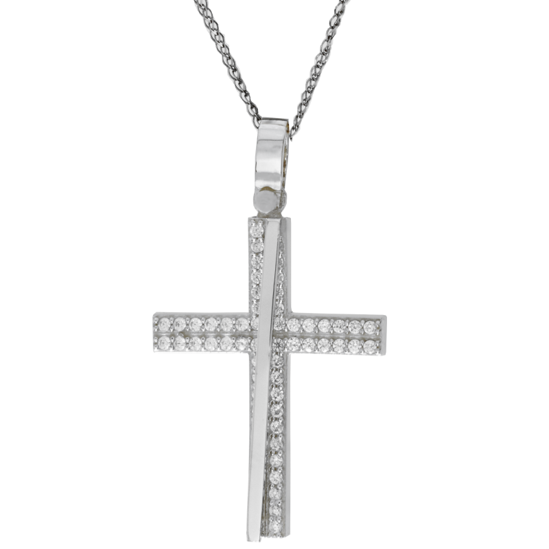 Λευκόχρυσος γυναικείος σταυρός 14 Καρατίων