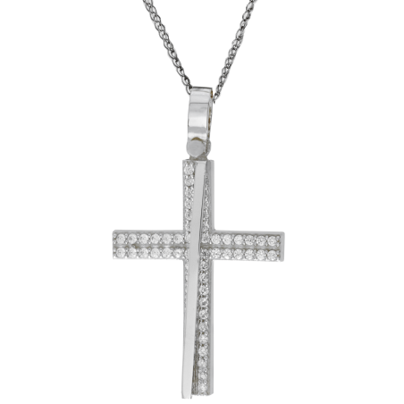 Λευκόχρυσος γυναικείος σταυρός 14 Καρατίων