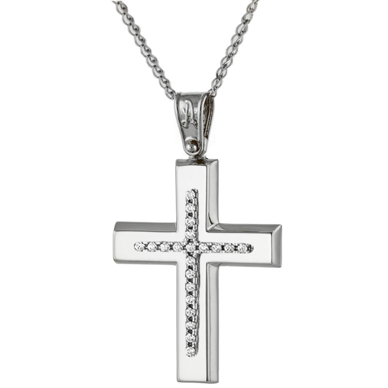 Λευκόχρυσος γυναικείος σταυρός 14 Καρατίων