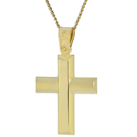 Χρυσός ανδρικός σταυρός με αλυσίδα 14 Καρατίων