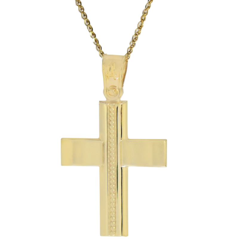 Χρυσός ανδρικός σταυρός με αλυσίδα 14 Καρατίων