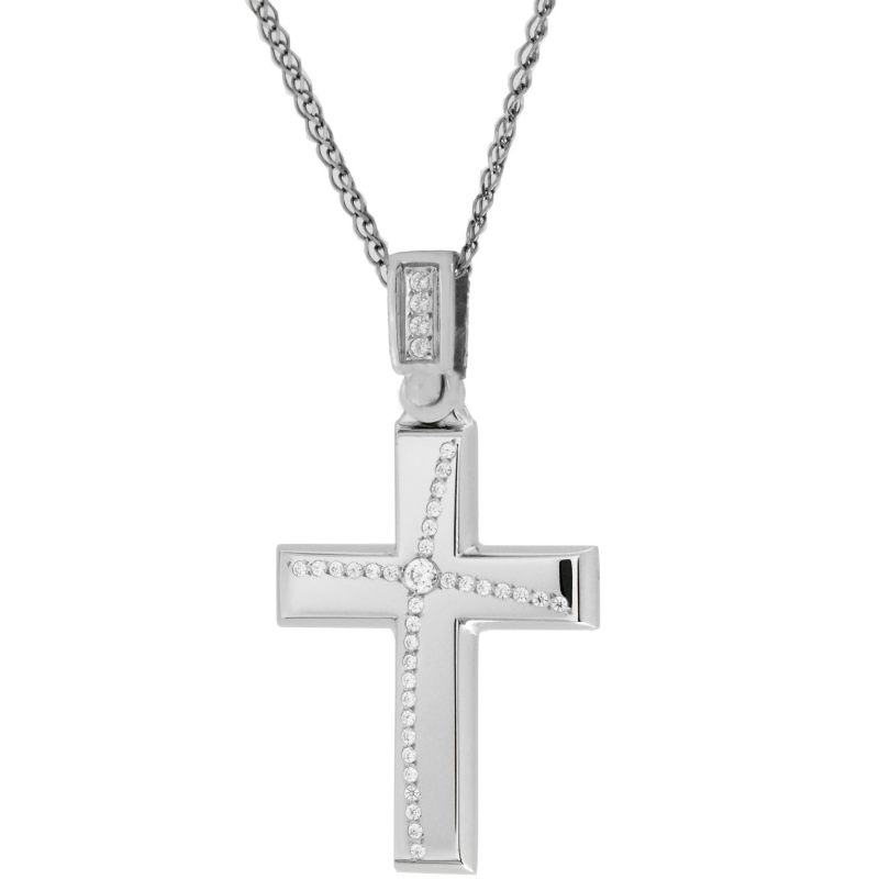 Λευκόχρυσος γυναικείος σταυρός 14 Καρατίων
