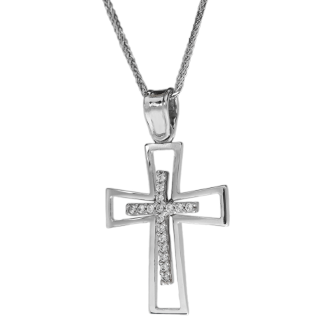 Λευκόχρυσος γυναικείος σταυρός 14 Καρατίων