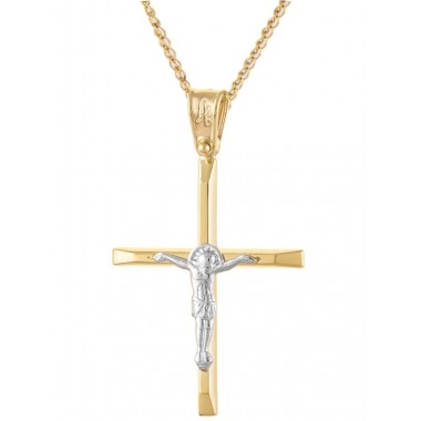 Χρυσός Ανδρικός σταυρός με αλυσίδα 14 Καρατίων
