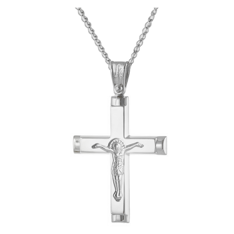 Λευκόχρυσος ανδρικός σταυρός 14 Καρατίων