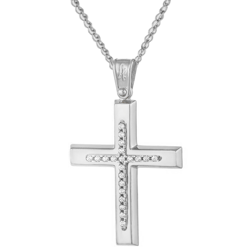Λευκόχρυσος γυναικείος σταυρός 14 Καρατίων