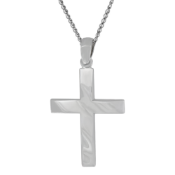 Λευκόχρυσος ανδρικός σταυρός με αλύσιδα 14 Καρατίων