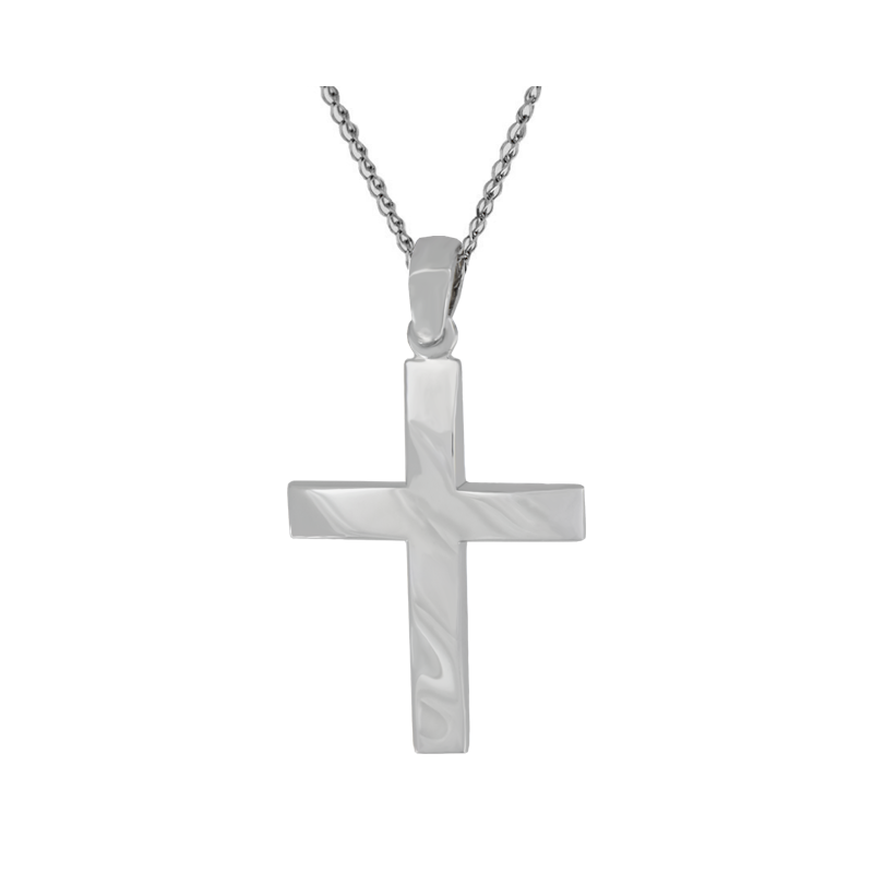 Λευκόχρυσος ανδρικός σταυρός με αλύσιδα 14 Καρατίων