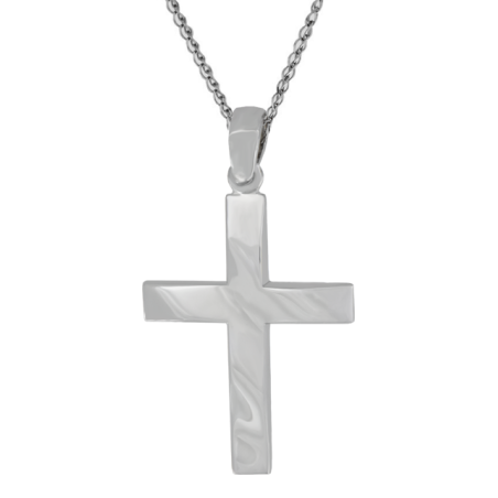 Λευκόχρυσος ανδρικός σταυρός με αλύσιδα 14 Καρατίων