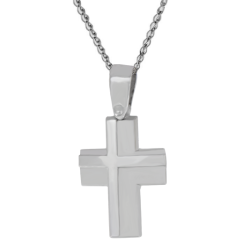 Λευκόχρυσος ανδρικός σταυρός με αλύσιδα 14 Καρατίων