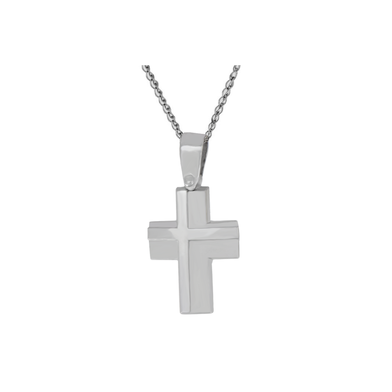 Λευκόχρυσος ανδρικός σταυρός με αλύσιδα 14 Καρατίων