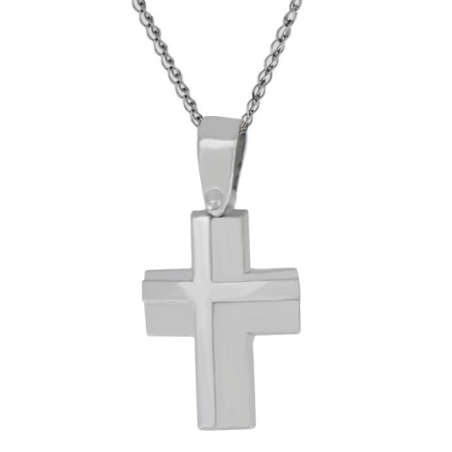 Λευκόχρυσος ανδρικός σταυρός με αλύσιδα 14 Καρατίων
