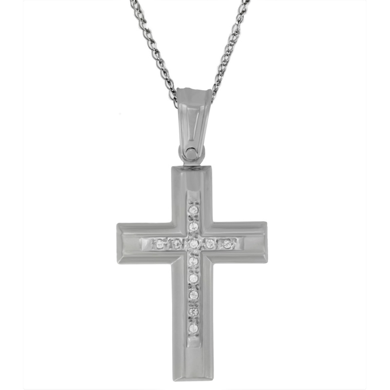 Λευκόχρυσος γυναικείος σταυρός 14 Καρατίων