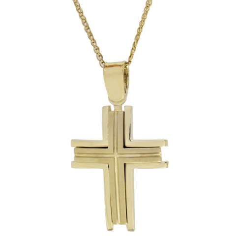 Χρυσός ανδρικός σταυρός με αλυσίδα 14 Καρατίων