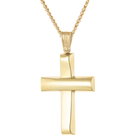 Χρυσός Ανδρικός σταυρός με αλυσίδα 14 Καρατίων