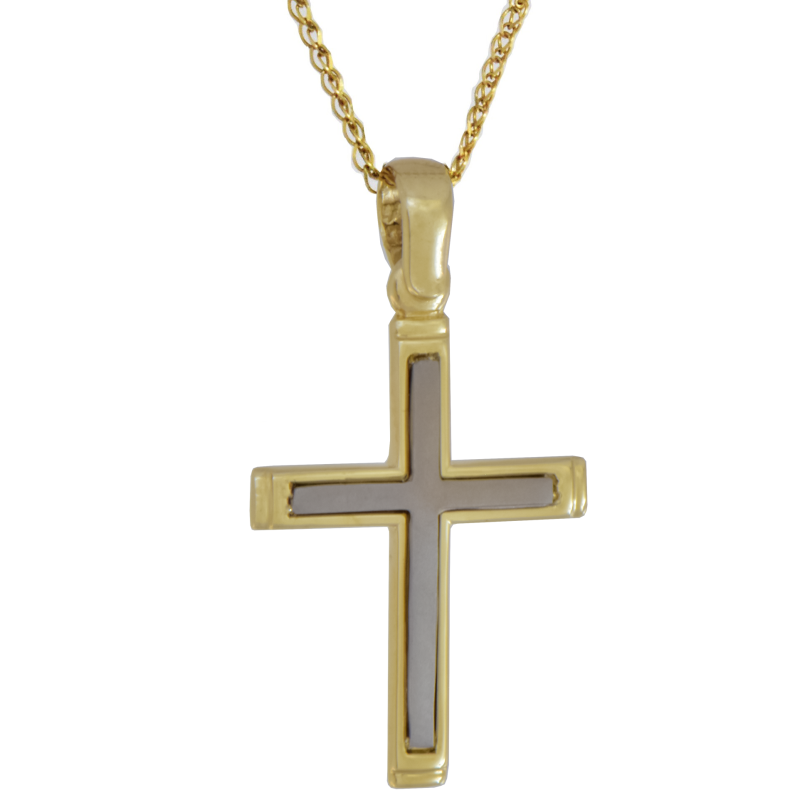Χρυσός ανδρικός σταυρός με αλυσίδα 14 Καρατίων