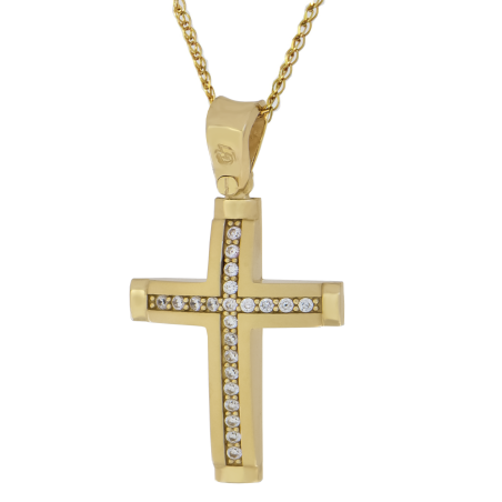 Χρυσός γυναικείος σταυρός με αλυσίδα 14 Καρατίων