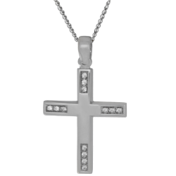 Λευκόχρυσος γυναικείος σταυρός με αλυσίδα 14 Καρατίων