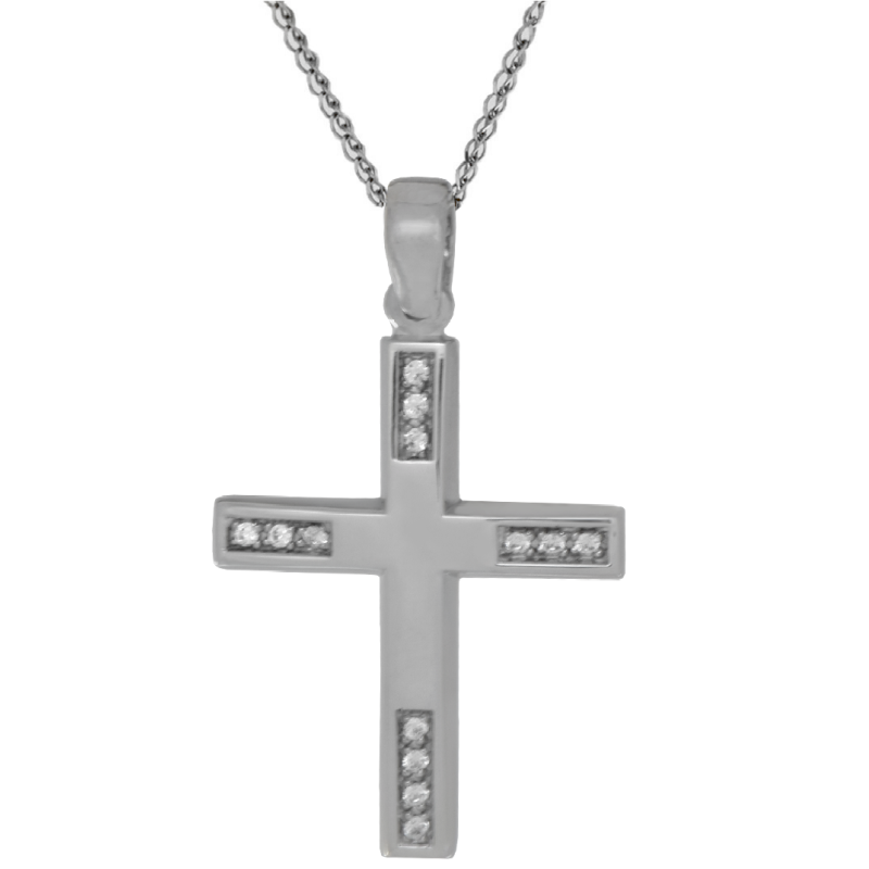 Λευκόχρυσος γυναικείος σταυρός με αλυσίδα 14 Καρατίων