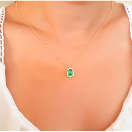 Κολιέ χρυσό 14 καρατίων μονόπετρο Ορθογώνιο