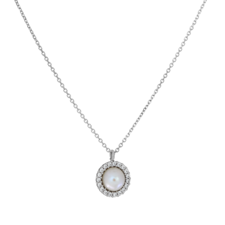 Κολιέ λευκόχρυσο 14 καρατίων δάκρυ με μαργαριτάρι