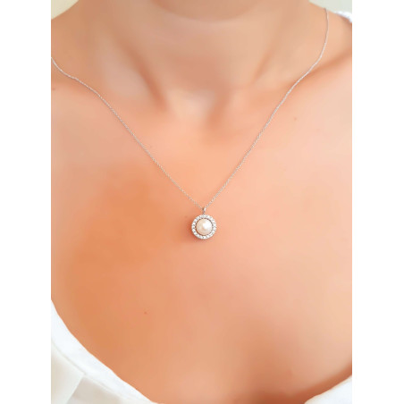 Κολιέ λευκόχρυσο 14 καρατίων δάκρυ με μαργαριτάρι