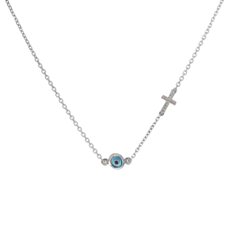 Κολιέ xρυσό 9 καρατίων ματάκι με σταυρουδάκι