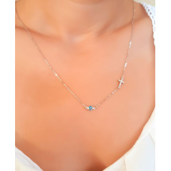 Κολιέ xρυσό 9 καρατίων ματάκι με σταυρουδάκι